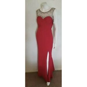 City Studio Women's Lace Top Full Length Formal Dress Size 7 Red Sequin Beads